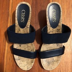 Chaps Womens Wedge Sandals Size 6 Black Elastic Arch Strap